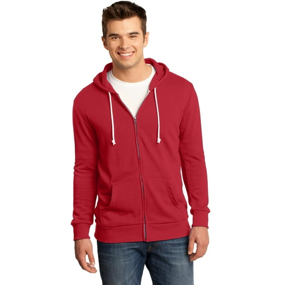 District Young Mens Core Fleece Full Zip Hoodie DT190-M (New Red)