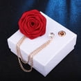 thumbnail image 3 of Broches de boda para novio de moda, arte de tela, broche de flor de rosa hecho a mano, Pin de solapa, insignia, cadena de borla, accesorios para traje de hombre (2 piezas), 3 of 5