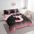 thumbnail image 2 of Manfei Ribbon Bow Tie J Personalized Initial Twin Bedding Sets 7-Piece for Kids Girls,Teens Black Pink Gradient Glitter Print Bedding Comforter Set,Pink Reversible,Ultra Soft Home Decor, 2 of 7