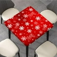 thumbnail image 3 of Merry Fitted Christmas Tablecloth Square, White Snowflake Red Xmas Elastic Edged Polyester Fitted Table Cloth for Winter Family Banquet, Waterproof Wipeable Table Cover, Fits Tables up to 36" Square, 3 of 4