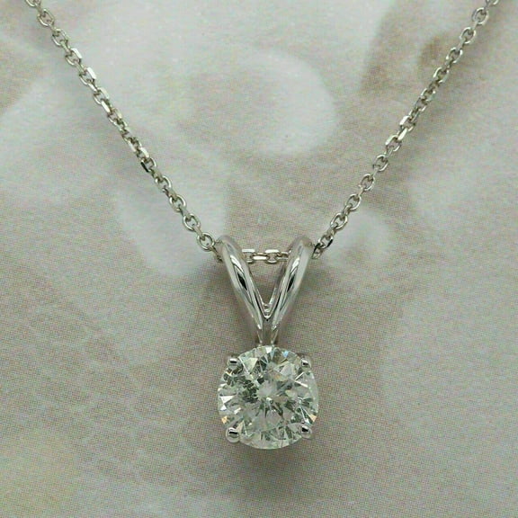 1.00 Ct Round Lab Created Diamond Solitaire Pendant Necklace 14k White Gold Plated Sterling Silver