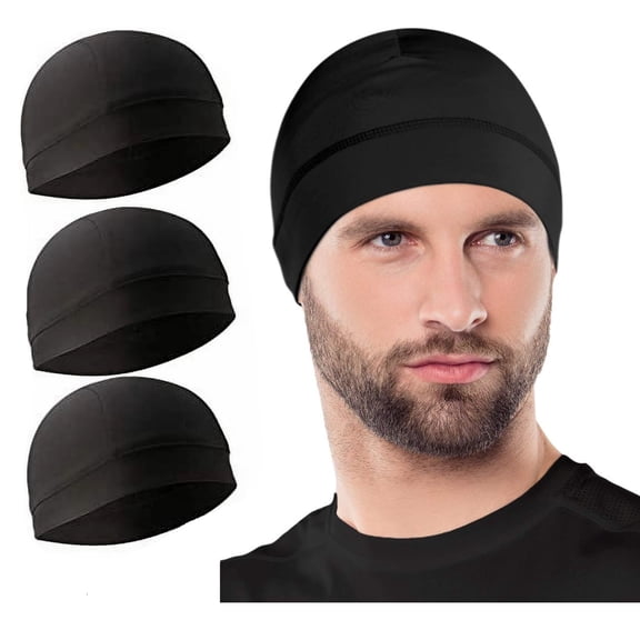 3 Pack Cooling Skull Cap Helmet Liner Sweat Wicking Cycling Running Hat for Men