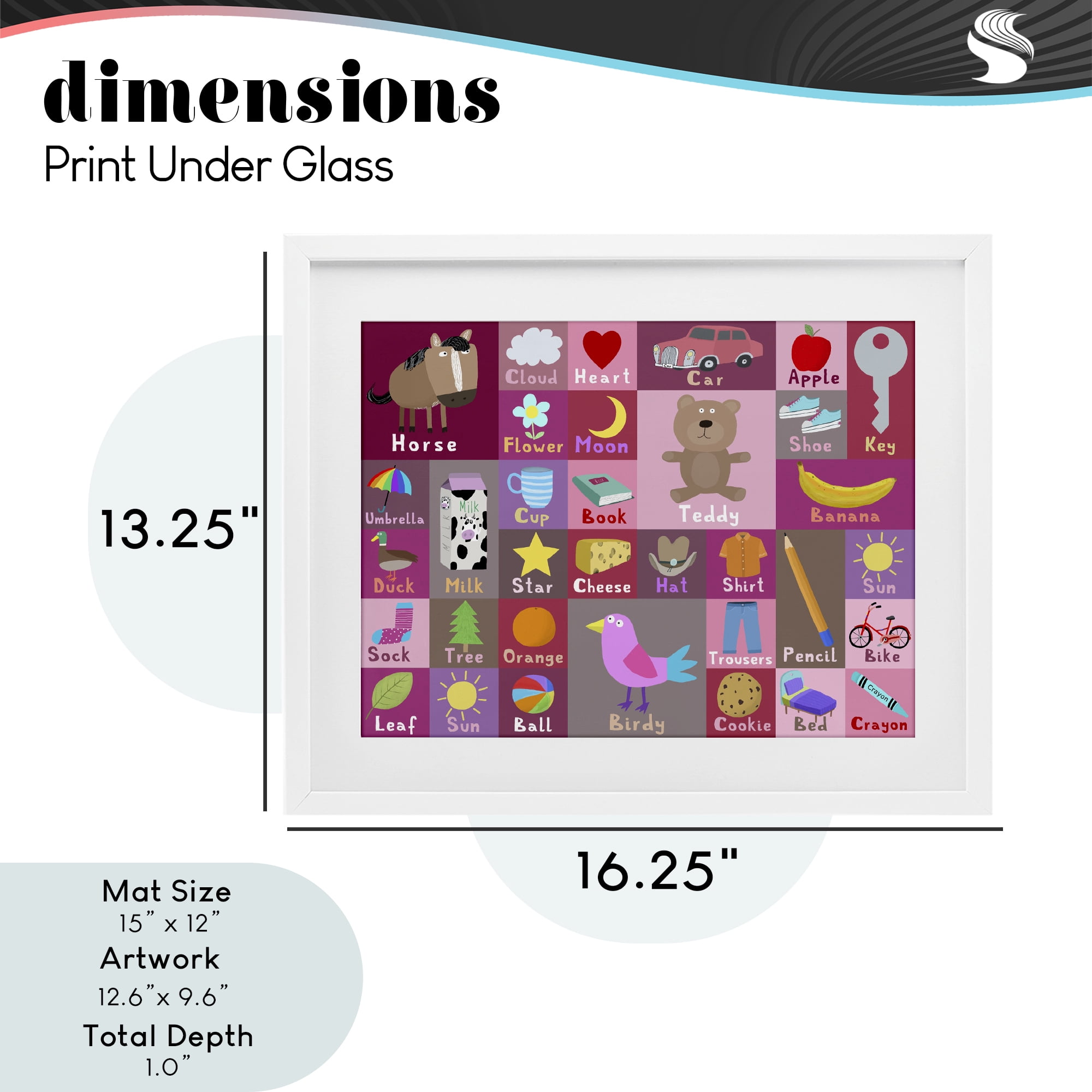 Stupell Industries Pink First Words White Framed Print Under Glass, design by Carla Daly
