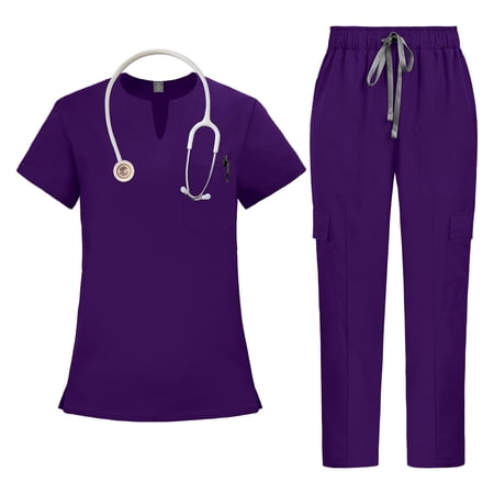 VIAOLI Medical Scrubs Set for Women - V-Neck Top with Drawstring Scrub Pants for Nurse Uniform 10 Colors
