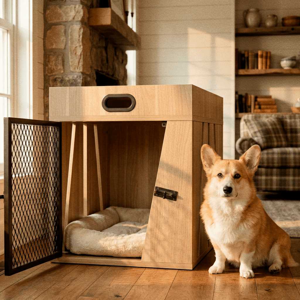Lucky Kennels Penny Pet Crate (Medium) - Multi-Functional Pet Kennel & Decorative Side Table with Storage