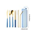 thumbnail image 3 of Juego de cubiertos portátiles de acero inoxidable de 7 piezas con palillos, cuchara, cuchillo, tenedor y pajita, con estuche de almacenamiento, para acampar al aire libre., 3 of 5