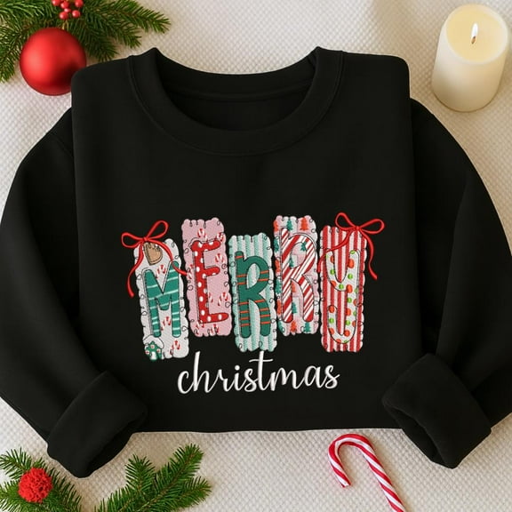 Merry Christmas Embroidered Sweatshirt, Christmas Pattern Embroidered Shirt, Merry And Bright Hoodie, Winter Holiday Gift