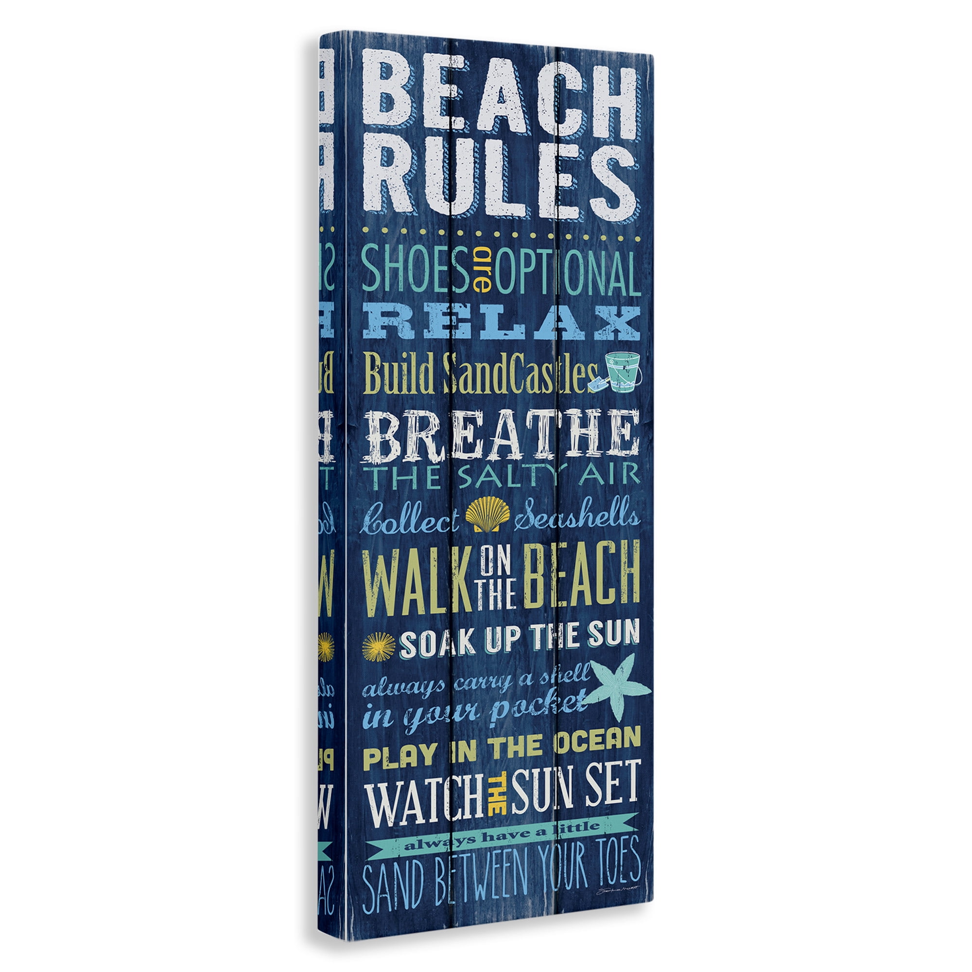 Stupell Industries Beach Rules Relax Breathe Typography Painting Gallery Wrapped Canvas Art Print Wall Art, 17 x 40