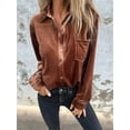 thumbnail image 5 of Womens Winter Velvet Long Sleeve Button Down Casual Tops Shirts Coffee Color L, 5 of 8