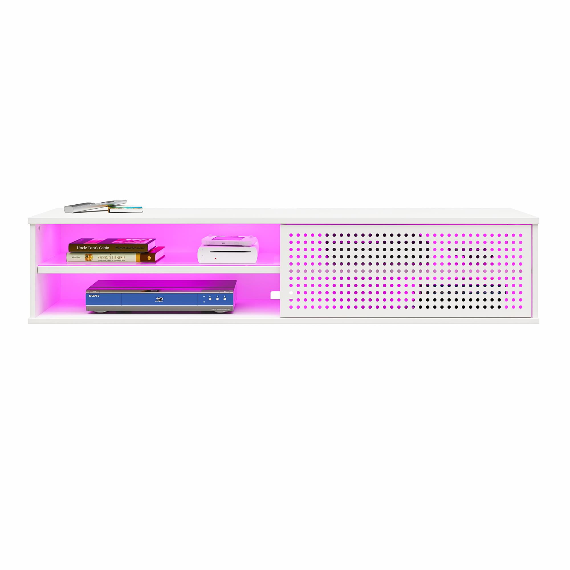 Aukfa Floating Gaming TV Stand for TVs up to 60", Wall Mounted Entertainment Center with LED,White