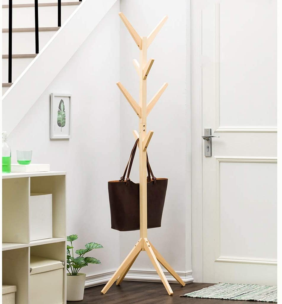 69" Wooden Standing Coat Rack, Hall Hat Tree Hanger Holder with 8 Hooks