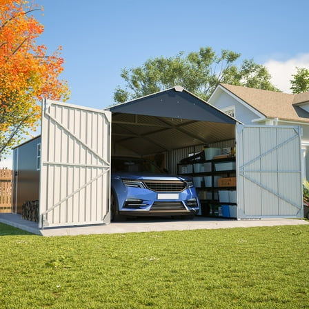 12x20x9.3 FT Outdoor Metal Garage Shed, 1810 CUFT Extra Large Steel Storage Building with Double Doors, 14.5" Snow Load Heavy-Duty All-Weather Garden Shed for Vehicles, Tools & Equipment