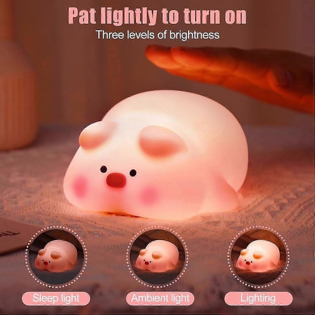 Pig Night Light for Kids Kawaii Bedside Lamps, Touch Dimmable Nursery Light Baby Sleep Training Lamp for Children Gifts Room Decor