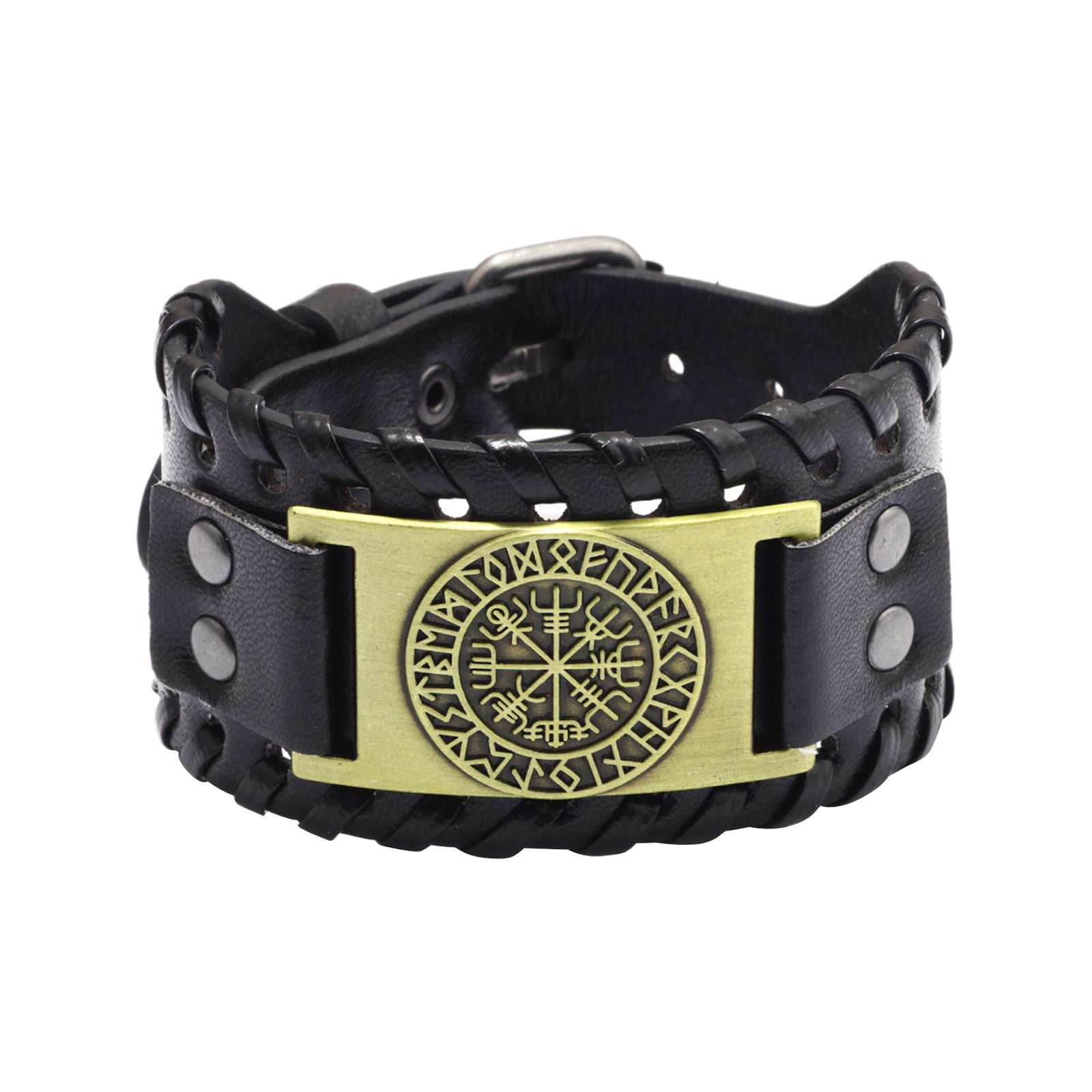 Braided Rope Mens Bracelet, PU Adjustable Cuff Bangle Wristband, Amulet