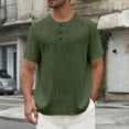 thumbnail image 2 of Men Henley Shirts Stretch Classic Summer Casual Button T-Shirt Army Green M, 2 of 7
