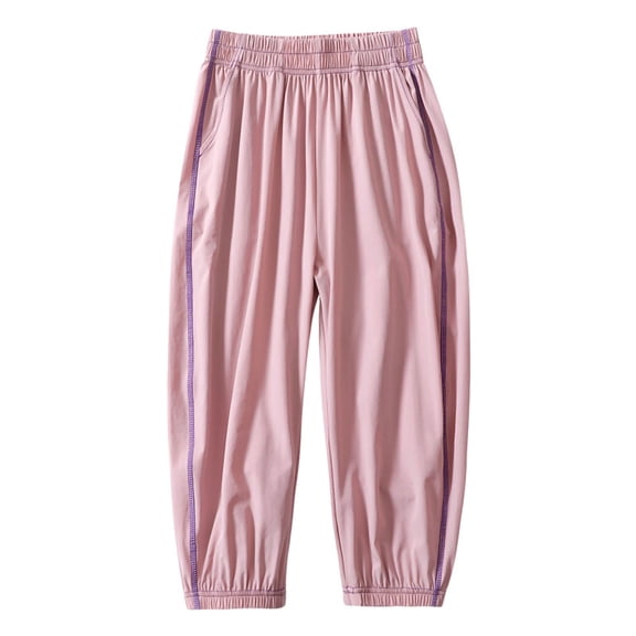 ZACPNCV Girls Pants Summer Elastic Waist Wide Leg Pants Lightweight Flowy Boho Beach Vacation Lounge Trousers