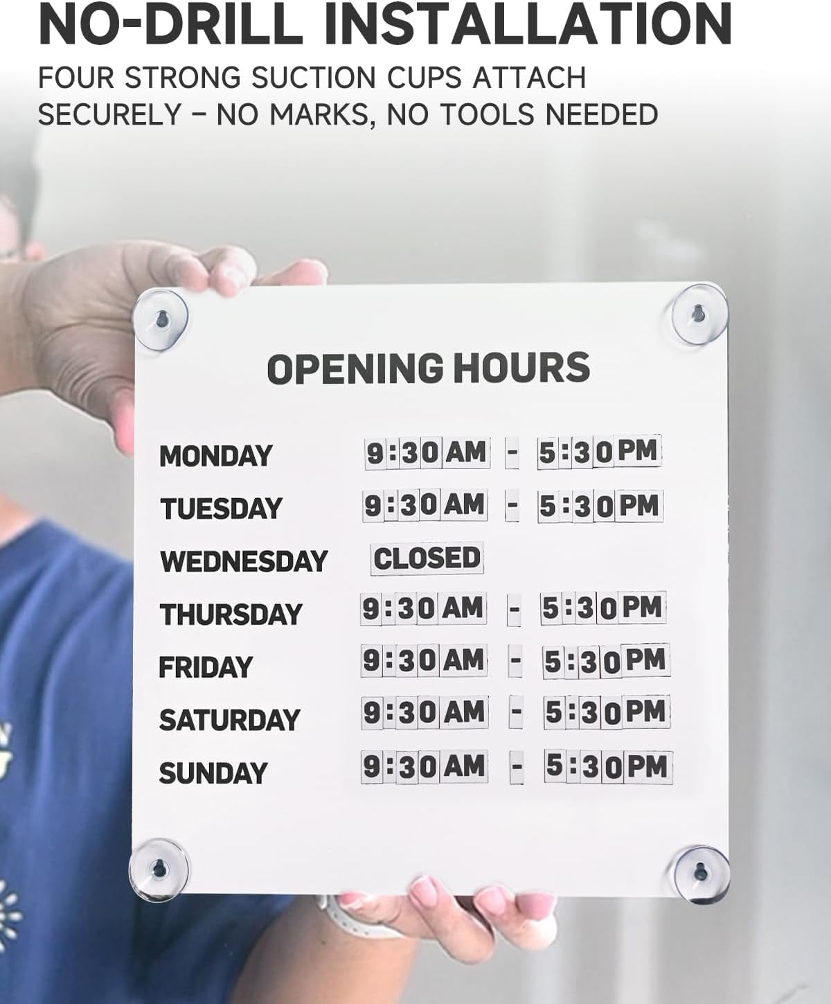 Nathome Magnetic Metal Business Hours Sign, Open Closed Display Board with Suction Cup and Adhesive Wall Mount, Reusable, 10.24 x 10.24 in