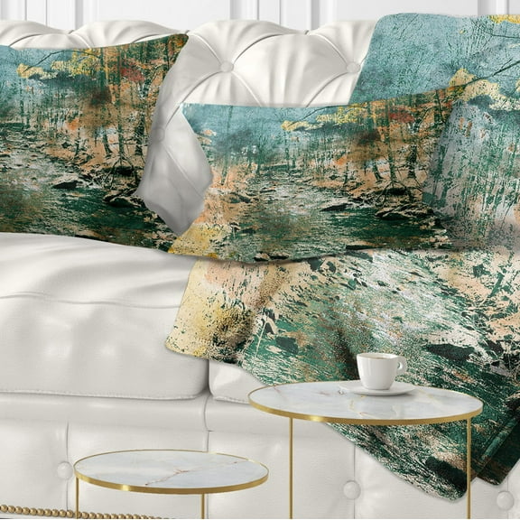 Designart Rocky River - Landscape Painting Throw Pillow - 12x20