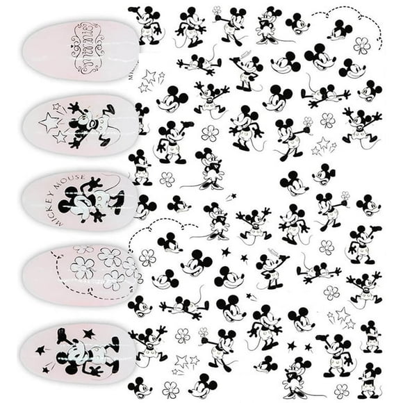 Black & white Mickey Mouse Minnie Mouse nail stickers decal for Disney nail art Star Flowers