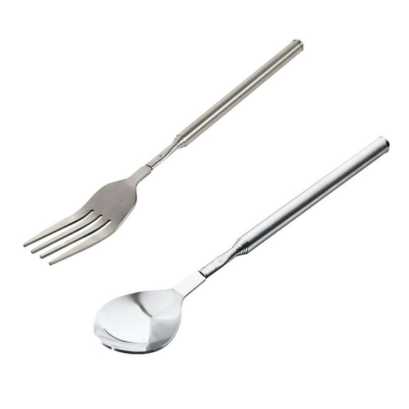 Yauxim Barbecue Fork Pack Of 2 Stainless Steel Telescopic Forks Spoons Expandable Long Cutlery Telescoping Dinning Utensils For BBQs Camping