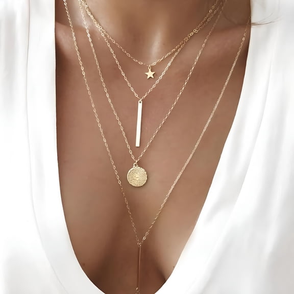 DESIGNICE Sexy Sparkles Multilayer Layered Layer Long Necklaces Chain for Womens Jewelry Layered Necklaces for Women