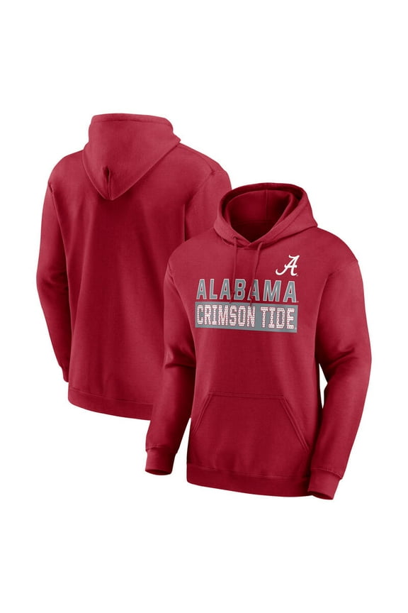 NCAA Alabama Crimson Tide Men's Crimson Stacked Cotton Fleece Pullover Hoodie, Up to Size 3XL