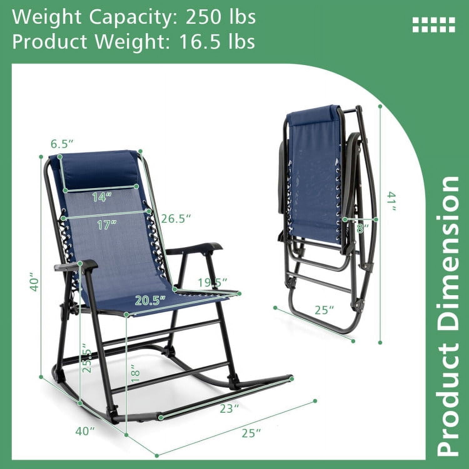 Aimee Lii Outdoor Zero Gravity Rocker for Lawn, Porch, Backyard, Comfortable, Blue