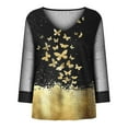 thumbnail image 5 of IROINID Liquidation Chemises à Manches Longues Col en V pour Femmes Blouse en Maille Imprimée Tunique Pull Chemise, Jaune, 5 of 5