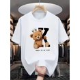 thumbnail image 1 of Camiseta informal de cuello redondo para hombre con estampado "BORN TO BE KING" - Diseño de oso pardo, tela suave, estilo veraniego, corte regular, talla adulto, ropa informal | Estampado divertido |, 1 of 6