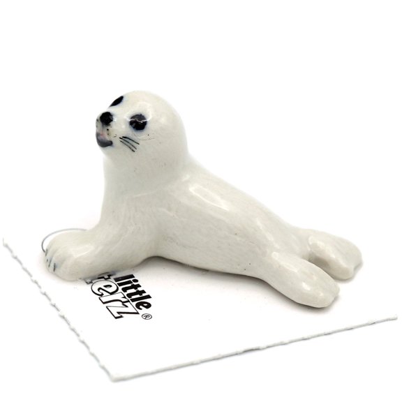 Little Critterz White Harp Seal Pup "Torpedo" - Handcrafted Home Decor Reptile Decorative Figurine - Miniature Porcelain Figurine