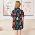 thumbnail image 4 of Silky Satin Kids' Pajama Set Breathable & Smooth Unisex Button-Down Pajamas Cartoon Variety Of Fruits, 4 of 8