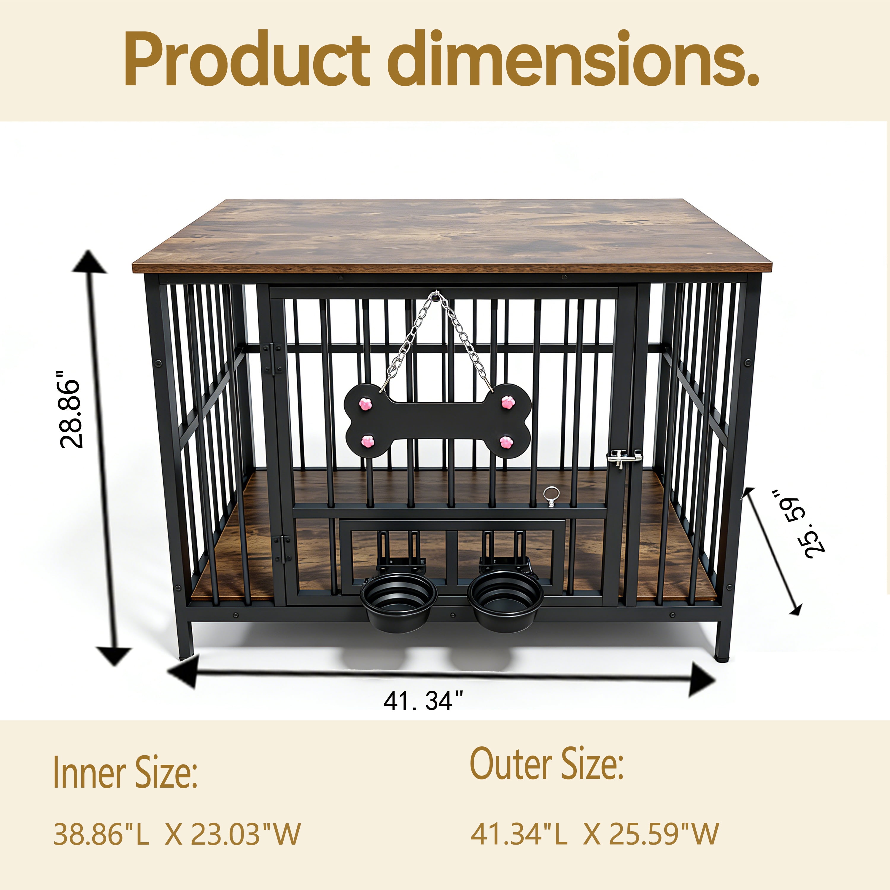 Dog Cage Edge, 360 Degree Rotating Bowl, Vintage Wood Grain