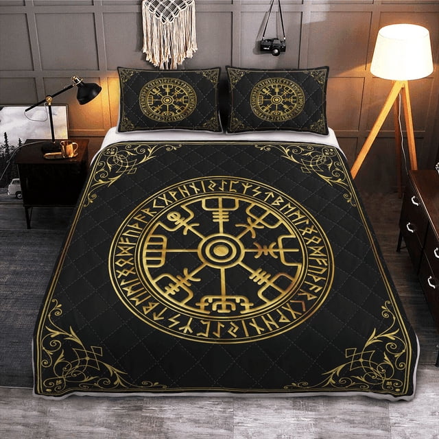 Juego de Cama Colcha Vikinga - Vegvisir y Runa Vikingos - Juego de Cama Colcha Vikinga
