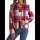 thumbnail image 3 of Chaqueta Corta A Cuadros para Mujer, Camisas de Larga con Botones y Tops Rojo XL, 3 of 9