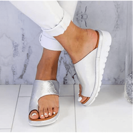 

LNKOO Sandals for Women Platform Corrector Open Toe Flatform Sandal Shoes Summer Beach Travel Roman Shoes(Silver)