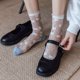 thumbnail image 4 of 5 pares de calcetines transparentes para mujer, calcetines de cristal de jacquard elásticos de encaje de malla fina transparente de verano, 4 of 5