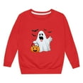 thumbnail image 4 of Wuxian Toddler Kids Halloween Sweatshirt Pullover Funny Ghost Pumpkin Graphic Print Top Shirt Crewneck Long Sleeve Casual Loose Outerwear,Red,3-4 Years, 4 of 4