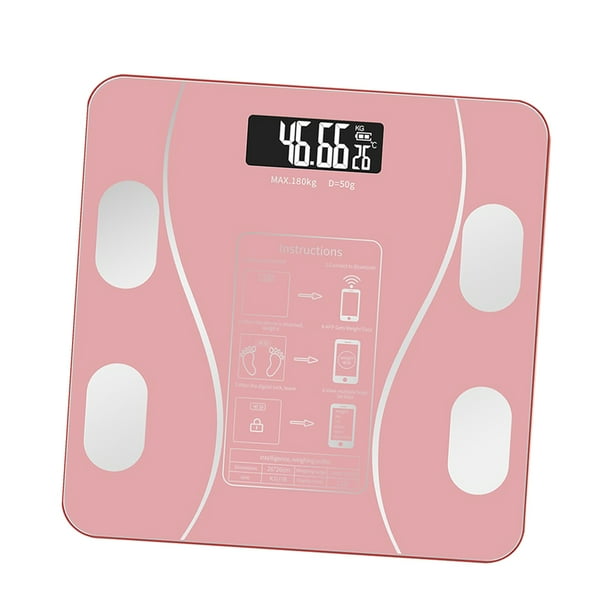 Riwesomey Báscula inteligente para baño con Bluetooth, de grasa corporal, báscula de peso Digital, aplicación inalámbrica, equilibrio de Medidores de medidas dimensionales Oro rosa Batería
