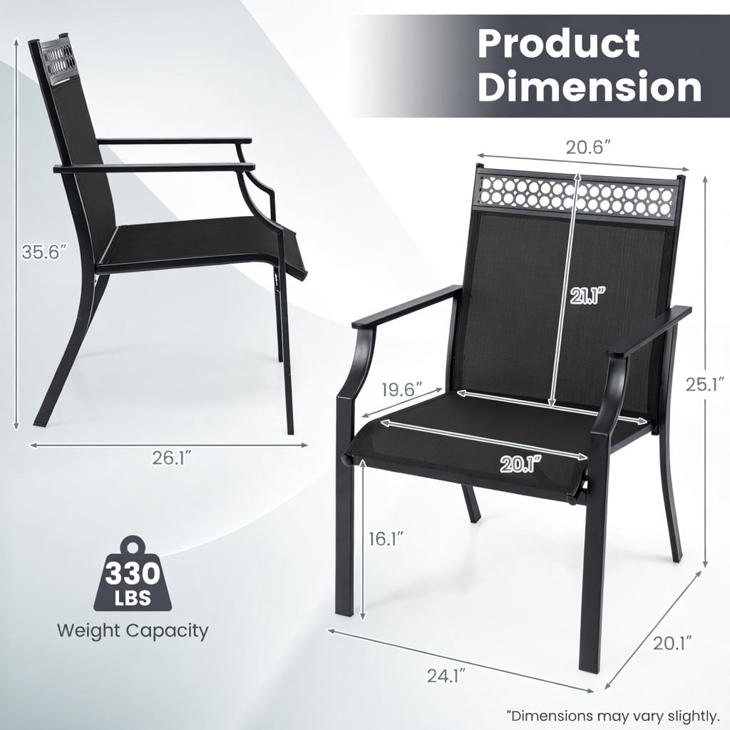 Hommoo 2-Piece Outdoor Patio Chairs Set, All-Weather Breathable Fabric, Heavy-Duty Steel Frame, Poolside & Lawn Ready, Black