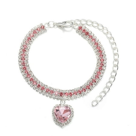 Cat Puppy Jewelry Necklace Bling Pet Dog Collar Heart Crystal-Diamond