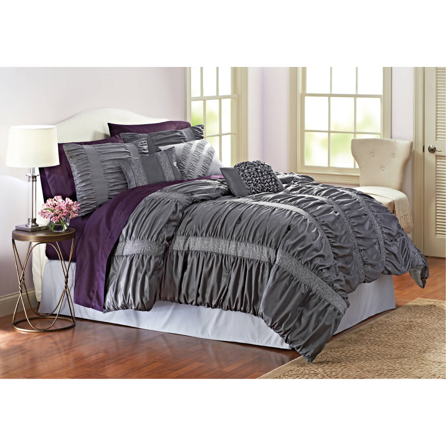 Better Homes & Gardens Full Embroidered Ruching Comforter Set, 7 Piece