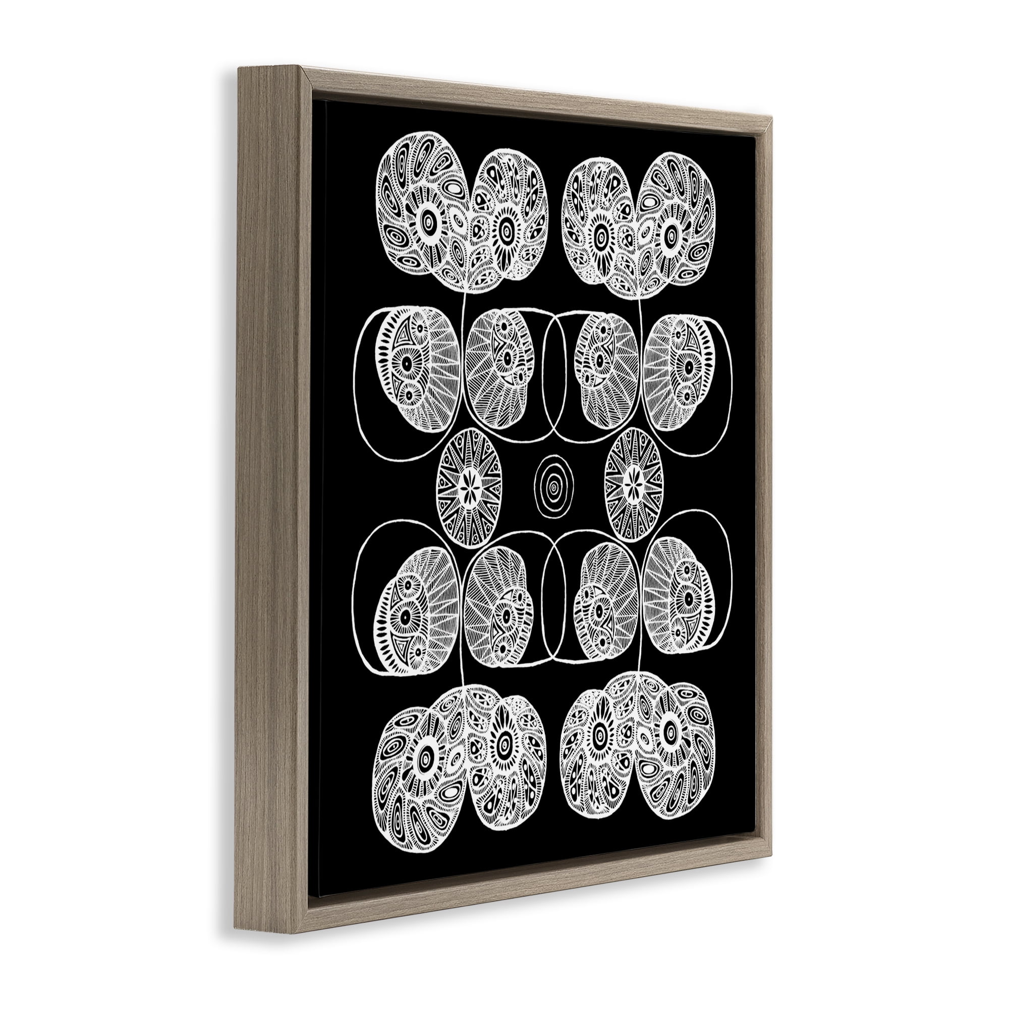 Stupell Industries Detailed Rounded Elementals Brown Framed Floater Canvas Wall Art, design by El Perkin