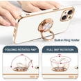 thumbnail image 4 of Case for iPhone 15 Plus Case with Ring Stand, 360° Rotatable Ring Holder Magnetic Kickstand, Plating Rose Gold Edge Soft Cover Luxury Protective Phone Case for iPhone 15 Plus 6.7", White, 4 of 14