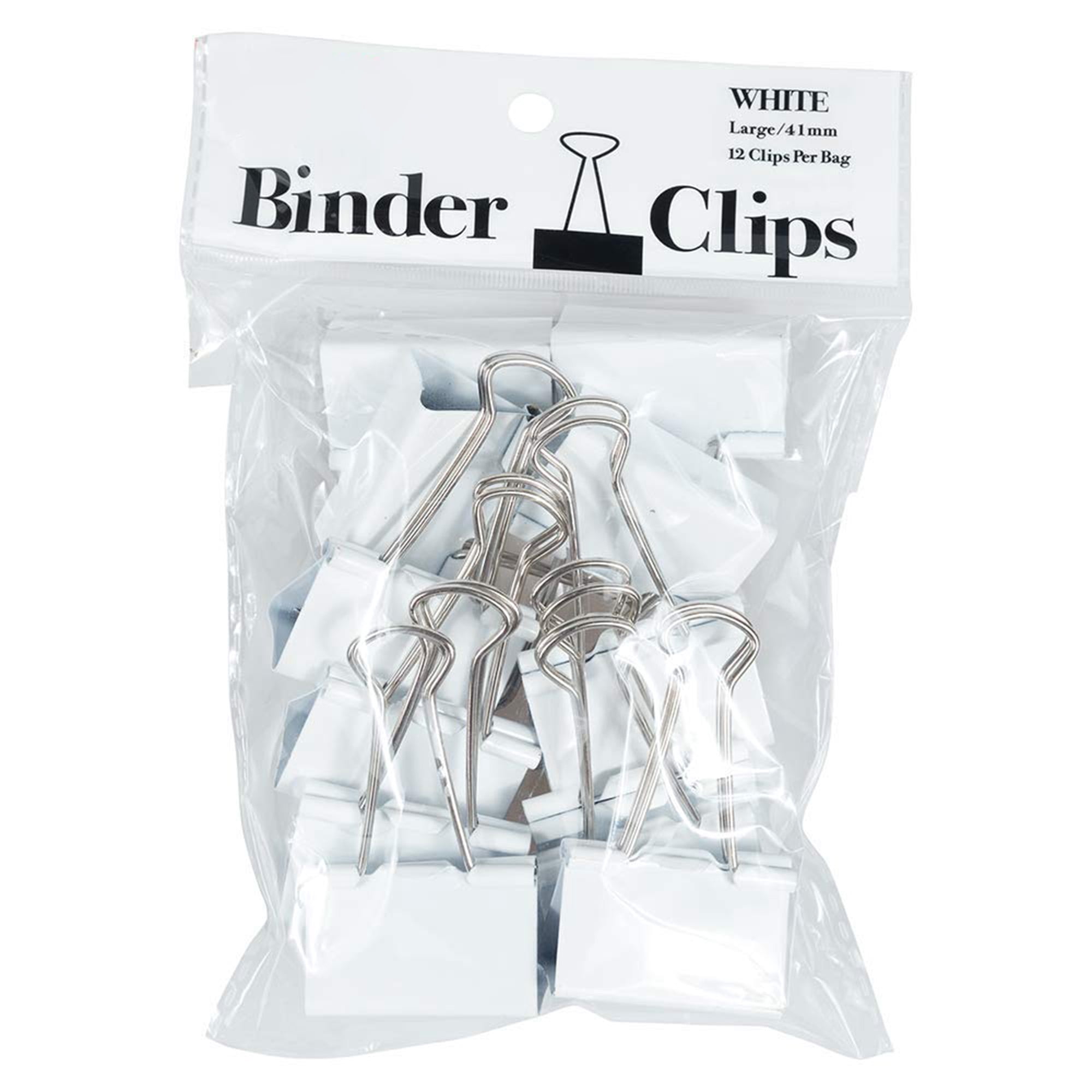 Large Binder Clips 1.6 Inch 41mm, White Office Supplies, 12 Pack Heavy Duty Paper Clips for Home Office Organization, White