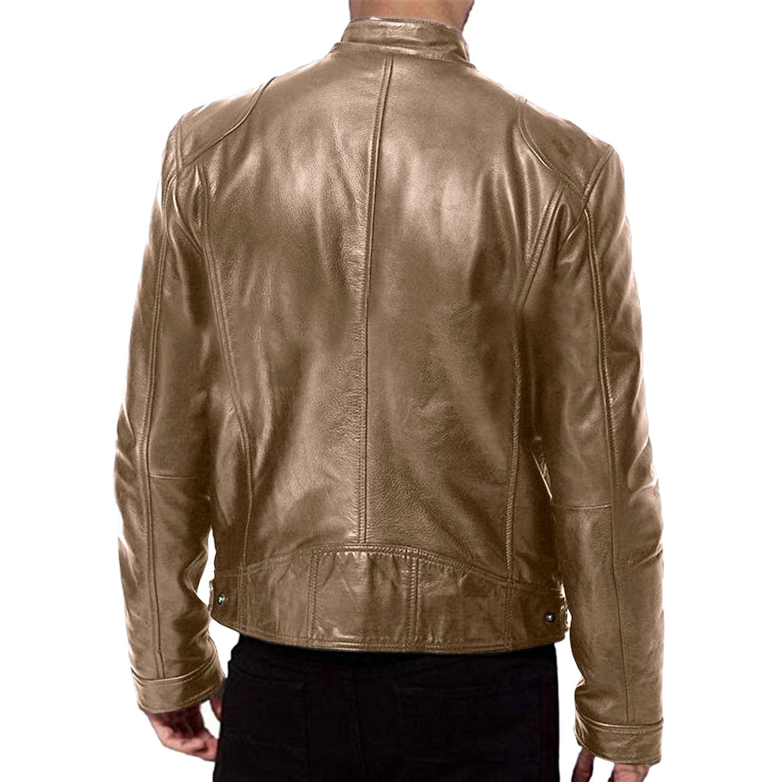 XDZJLR Men Vintage Cool Jacket Leather Long Sleeve Autumn Winter Stand Collar Club Coat
