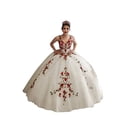 thumbnail image 2 of Robe de Bal à Manches Courtes Appliquée Florale Rouge Verte Robe Formelle Col en V Robe de Bal Blanche 2, 2 of 2