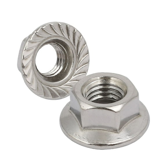 25 x Serrated Flanged Nuts M10 x 1.5mm Pitch. Hex Nut 10mm Bright Zinc Plated