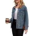 thumbnail image 4 of Abrigo de mujer INSPIRE CHIC de mezclilla con cuello de pana, mangas largas, abotonado, estilo western, chaqueta de jean 2XL, azul retro, 4 of 6