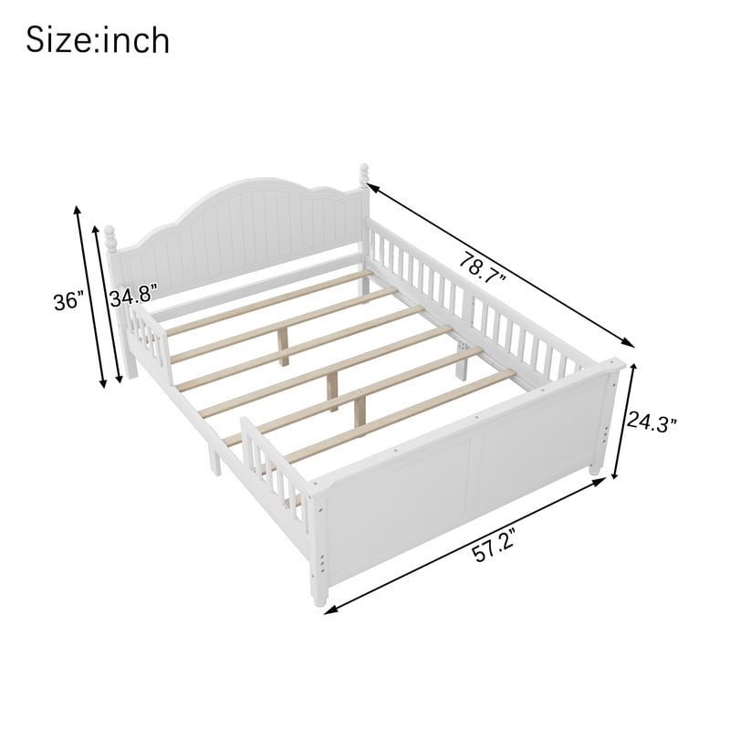 Mirightone Wood Platform Bed with Headboard and Footboard,Wood  Full Size Bed Frame with Detachable Rails, White