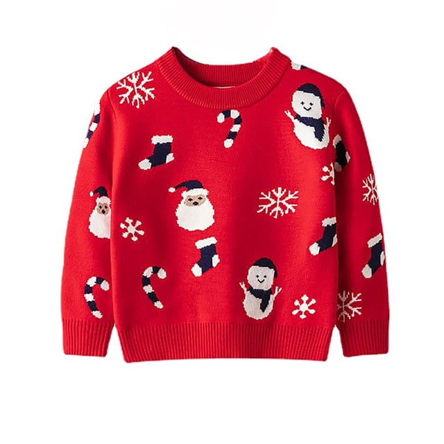 Chandail d'Automne et d'Hiver pour Enfants Garçons et Filles Style Noël Épais Col Rond
